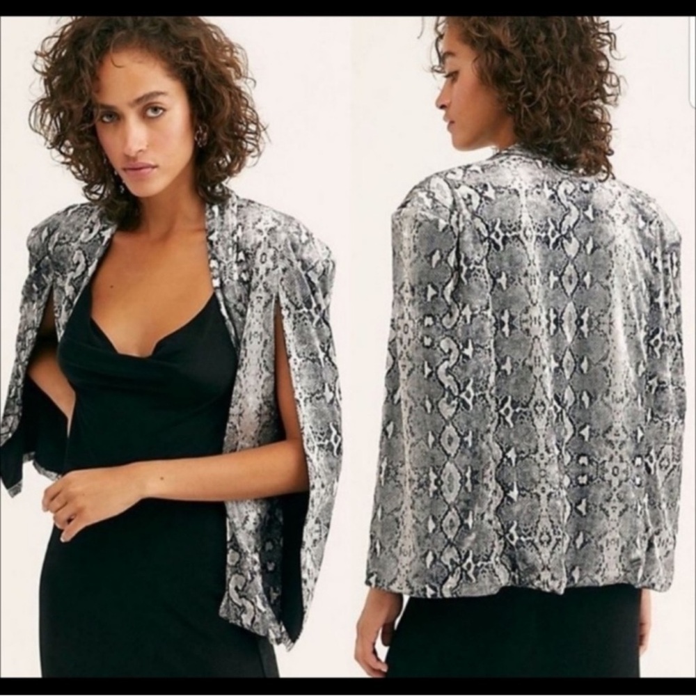 Free People Mercury Velvet Cape in "Cobra" Silvery Snake Print
